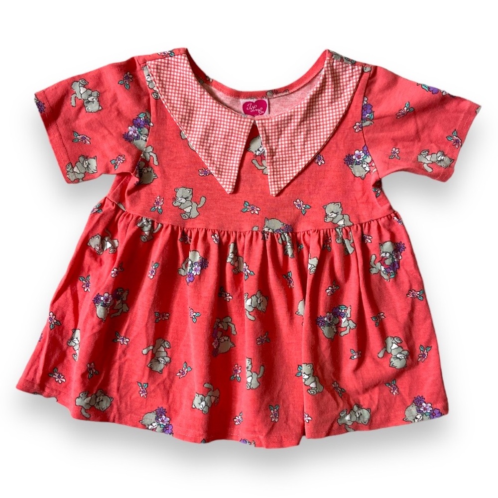 VINTAGE 90s Cat Shirt Dress Tunic Tee Pink Kitty Cotton Top Streetwear Skirt